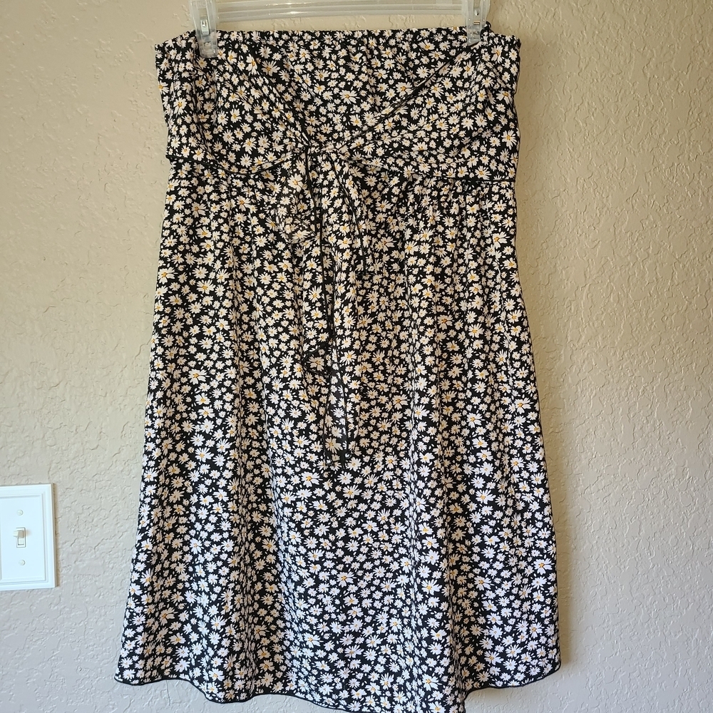 Daisy Print Black and White Women's Strapless Dress